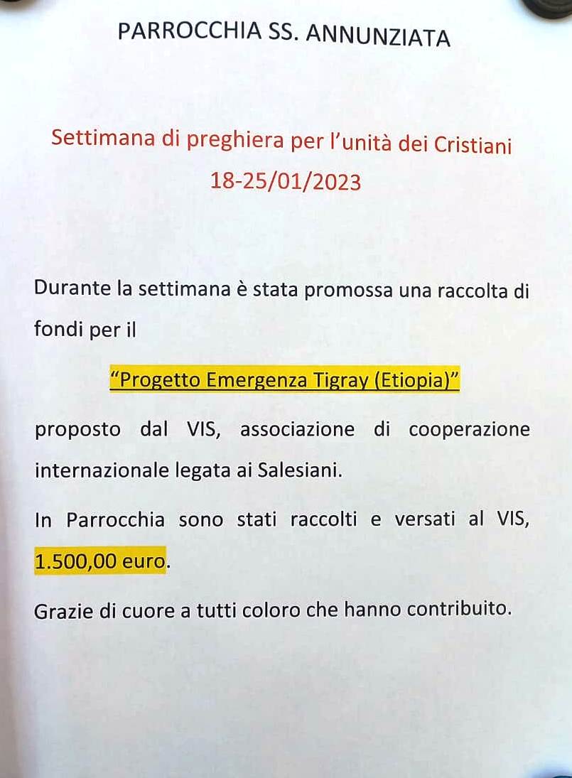 20230125 Pino SS Annunziata Donazione Settimana dei Cristiani per Etiopia