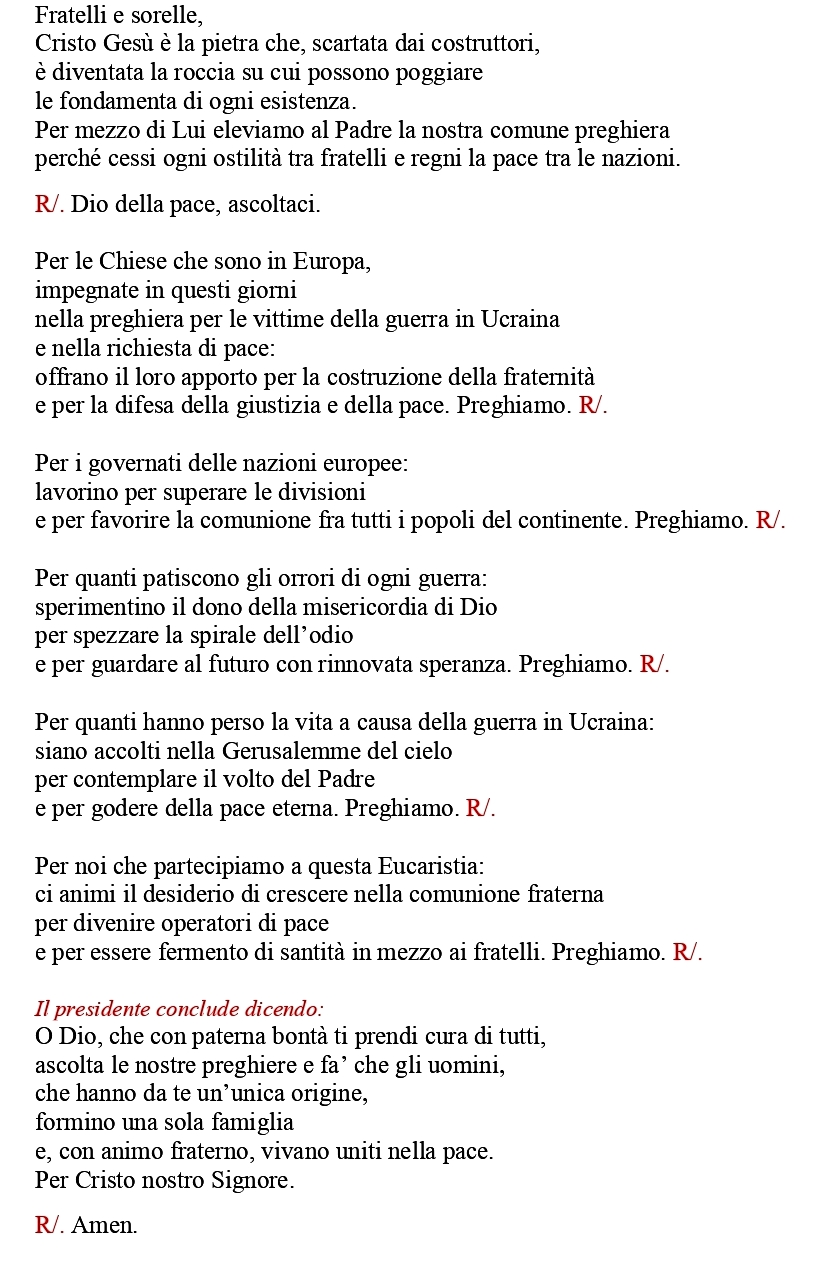 20230310 PREGHIERA dei fedeli Messa per la pace 10 marzo 2023 ridotto